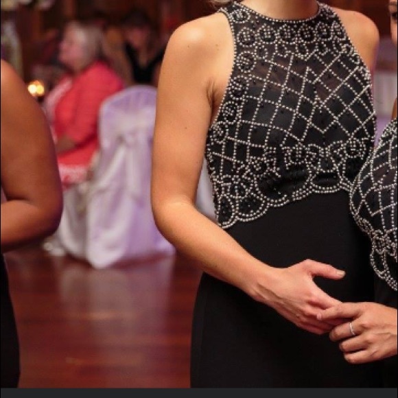 Black Beaded Halter Maxi Dress - Picture 1 of 12